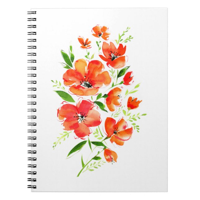 Watercolor bouquet of ornamental poppy flowers notebook (Front)