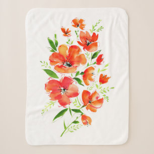 Watercolor bouquet of ornamental poppy flowers sherpa blanket