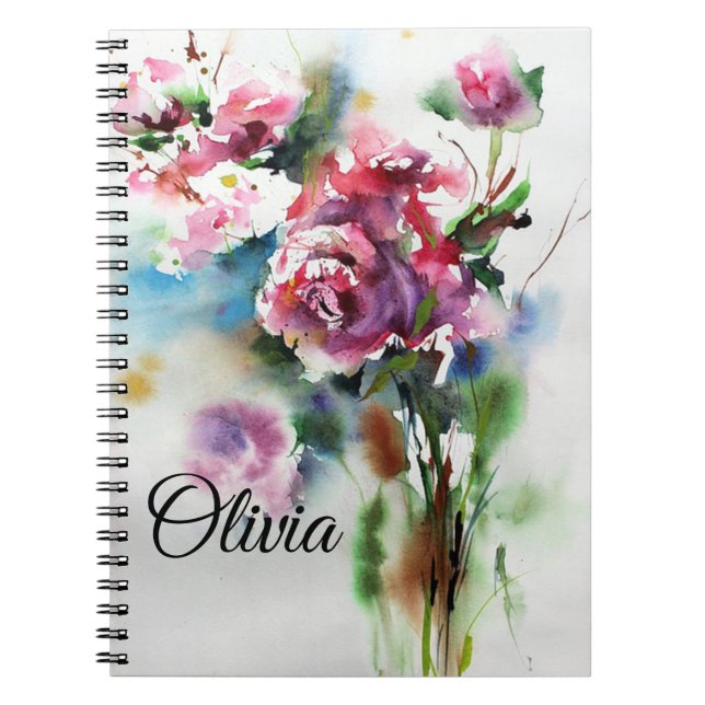 Watercolor Bouquet of Pink Flowers Notebook (Front)