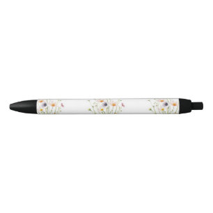 Watercolor bouquet of wildflowers black ink pen