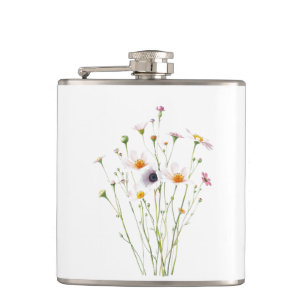 Watercolor bouquet of wildflowers hip flask
