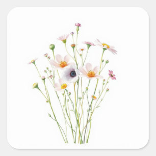 Watercolor bouquet of wildflowers square sticker