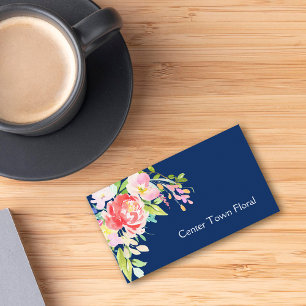 Watercolor Bouquet on Navy Blue Florist Business Card