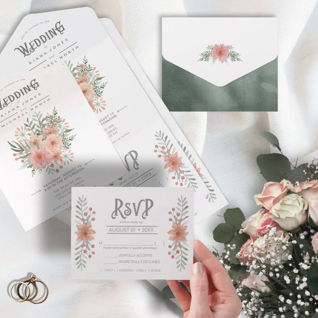 Watercolor Bouquet Wedding Blush ID654 All In One  Invitation (Creator Uploaded)