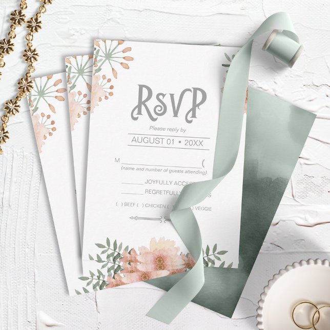 Watercolor Bouquet Wedding Blush ID654 RSVP Card (Creator Uploaded)