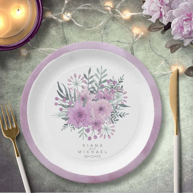 Watercolor Bouquet Wedding Lilac ID654 Paper Plate (Creator Uploaded)