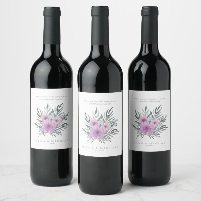 Watercolor Bouquet Wedding Lilac ID654 Wine Label (Bottles)