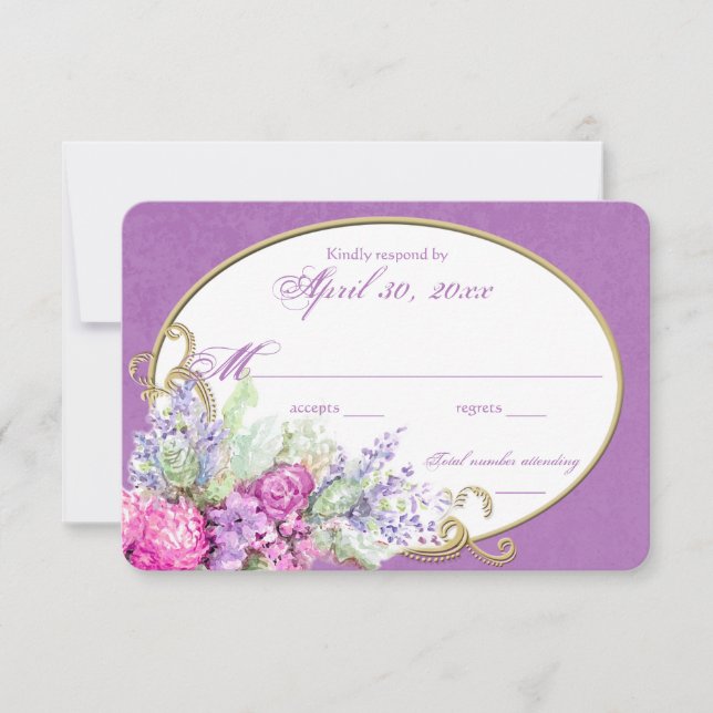 Watercolor Bouquet Wedding Reply RSVP Card (Front)