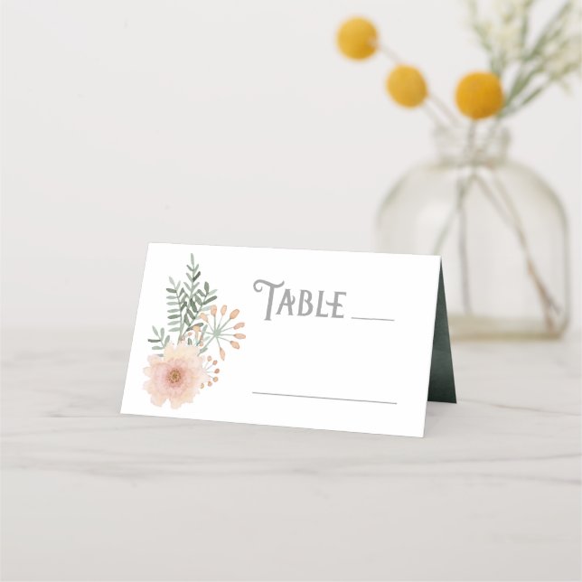 Watercolor Bouquet Wedding Table Blush ID654 Place Card (Front)