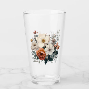 Watercolor bouquet with flowers and leaves glass