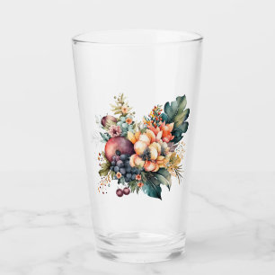Watercolor bouquet with flowers berries and leaves glass