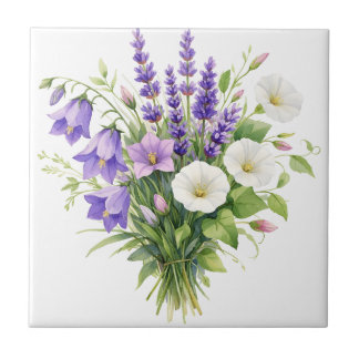 Watercolor Bouquet with Wildflowers Tile