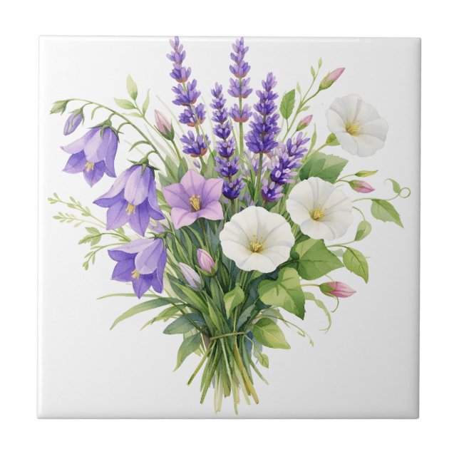 Watercolor Bouquet with Wildflowers  Tile (Front)