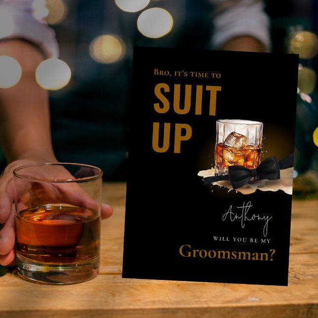 Watercolor Bourbon Black Tuxedo Suit Up Groomsman Invitation (Watercolor Bourbon Black Tuxedo Suit Up Groomsman Invitation)