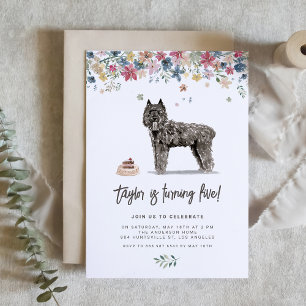 Watercolor  Bouvier des Flandres Dog Birthday Invitation
