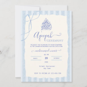 Watercolor Bow Blue stripes Islamic Aqiqa Aqeeqa Invitation