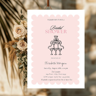 Watercolor Bow Champagne Glass Bridal Shower Invitation
