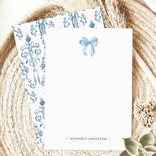 Watercolor Bow & Damask Custom Name Personalised Card