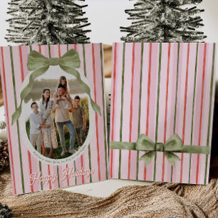Watercolor Bow Family Photo Christmas Card
