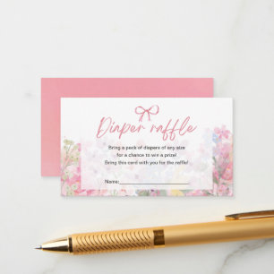 Watercolor Bow Floral baby shower diaper raffle Enclosure Card