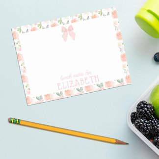 Watercolor Bow Floral Kids Personalised Lunch Note