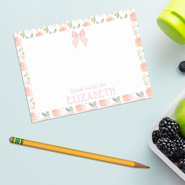 Watercolor Bow Floral Kids Personalised Lunch Note (Creator Uploaded)