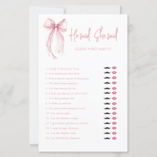 Watercolor Bow He Said She Said Bridal Shower