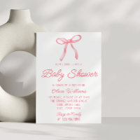 Watercolor Bow Pink Hand Written Baby Girl Shower