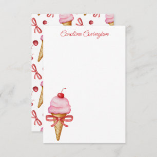 Watercolor Bow Pink Ice Cream Cone Thank You Card