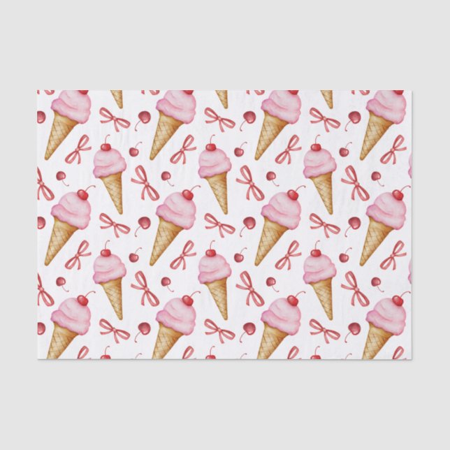 Watercolor Bow Pink Ice Cream Cone Tissue Paper (Front)
