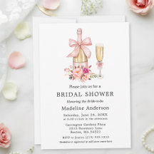 Watercolor Bow Pink Roses Bridal Shower