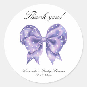 Watercolor Bow Polka Dot Baby Shower Thank you Classic Round Sticker