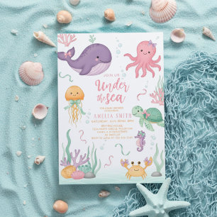 watercolor bow under the sea baby shower invitation