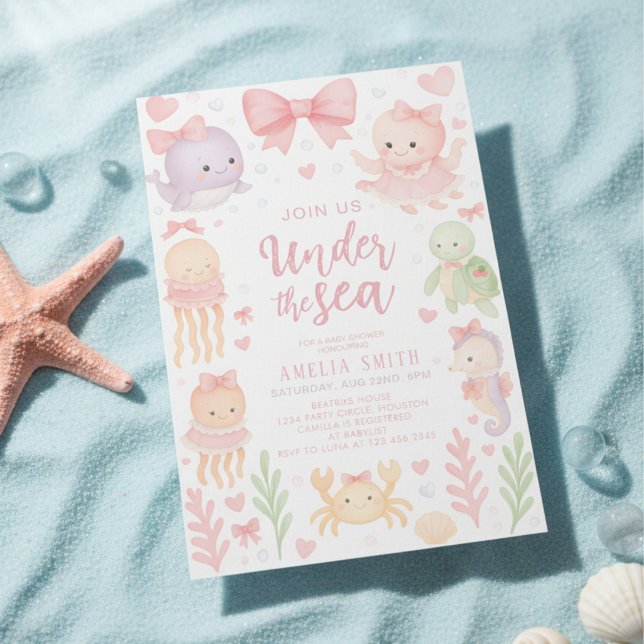 watercolor bow under the sea baby shower invitation (Creator Uploaded)