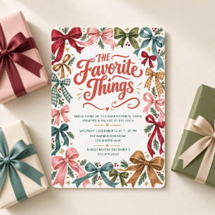 Watercolor Bows Christmas Favourite Things Party Invitation