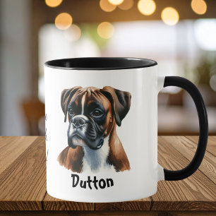 Watercolor Boxer Coffee Brown Personalise Mug