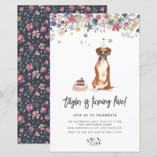 Watercolor Boxer Dog Birthday Party Invitation