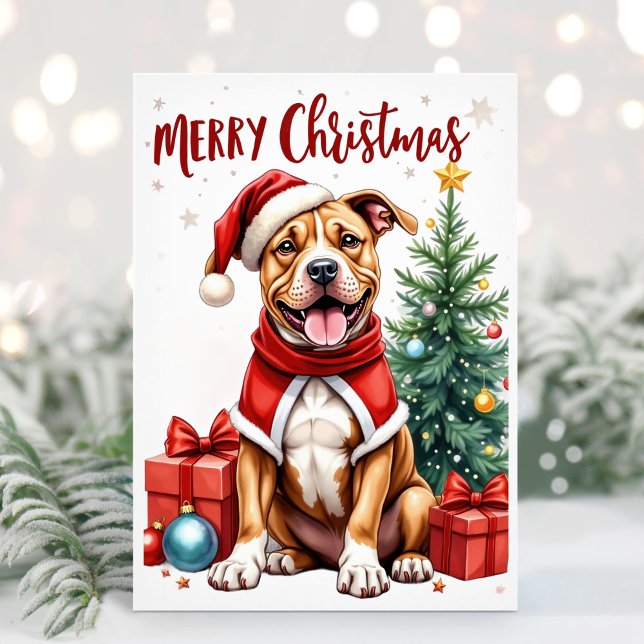 Watercolor Boxer Dog Christmas Card (Boxer Christmas Card)