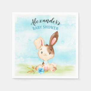 Watercolor Boy Bunny Baby Shower Farm Napkin