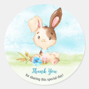 Watercolor Boy Bunny Baby Shower Farm Thank You Classic Round Sticker