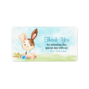 Watercolor Boy Bunny Baby Shower Farm Thank You Label