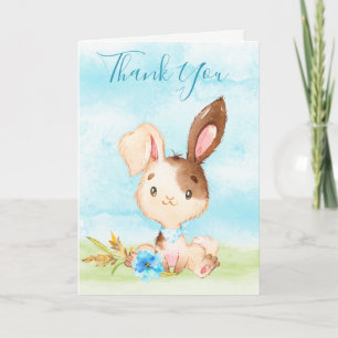 Watercolor Boy Bunny Farm Thank You Card