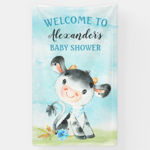 Watercolor Boy Cow Baby Shower FarmBaby Showe Banner
