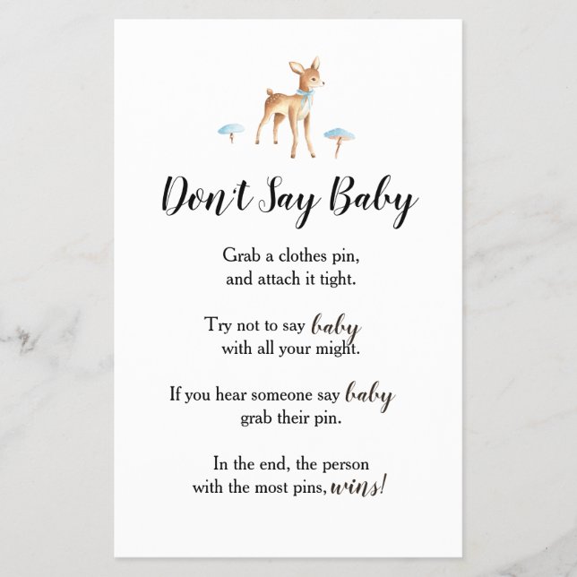 Watercolor Boy Deer on White "Baby" Shower Game Flyer (Front)