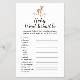 Watercolor Boy Deer on White Baby Word Scramble Flyer