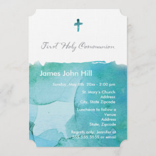 Watercolor Boy First Communion Invitation