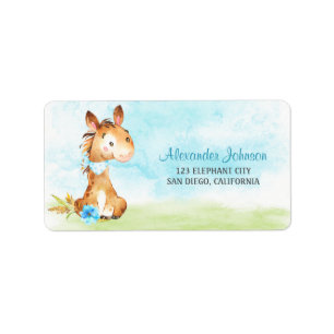 Watercolor Boy Horse Baby Shower Farm Label
