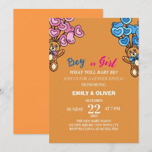 Watercolor boy of girl gender reveal invitation