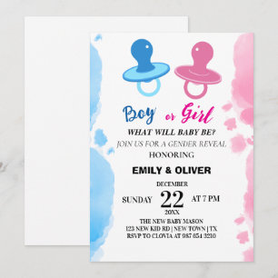 Watercolor boy of girl gender reveal invitation