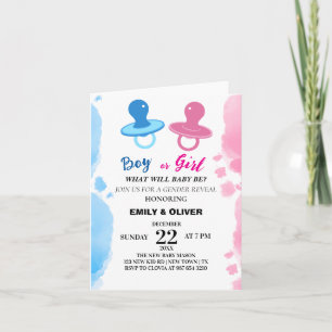 Watercolor boy of girl gender reveal invitation